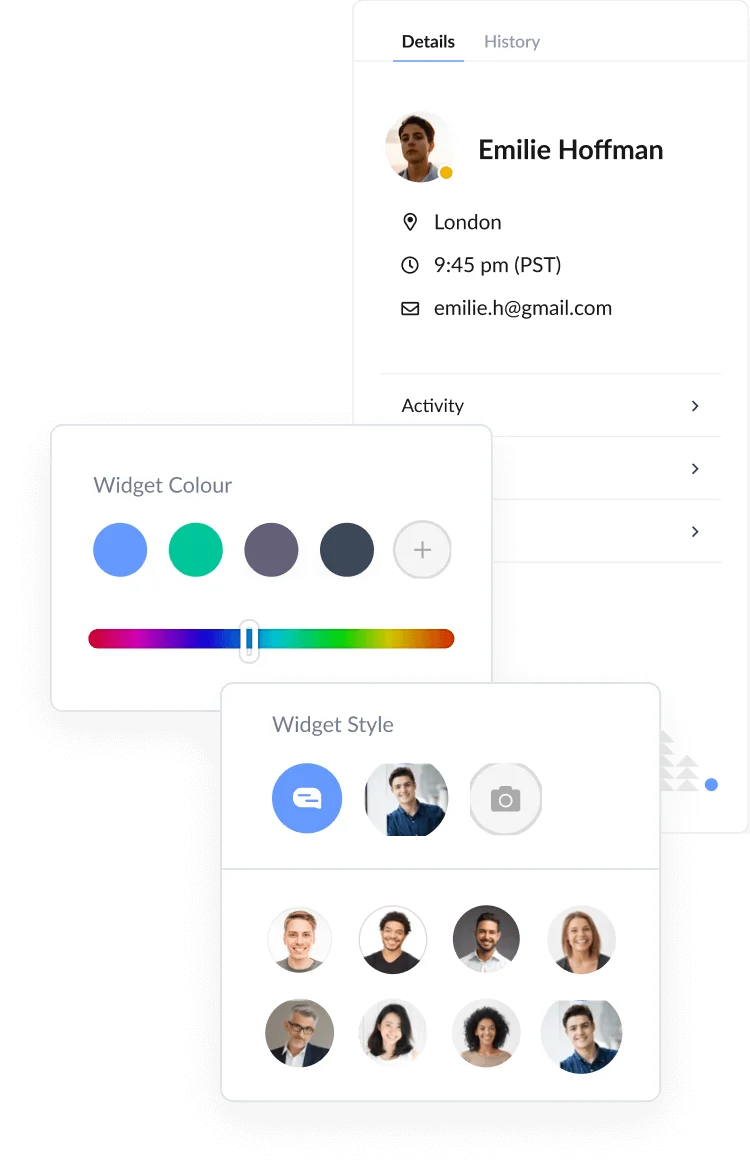 ChatSupport widget customisation options including color and icon